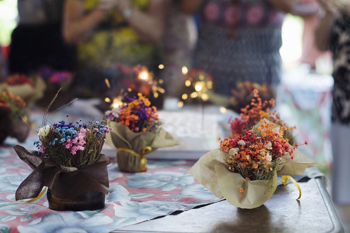 A birthday table with flowers, ready for the party